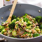 Stir Fried Job's Tears with Mushroom and Broccoli
