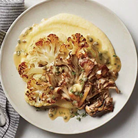 Cauliflower Steaks with Maitake Mushrooms and Browned Butter-Caper Sauce