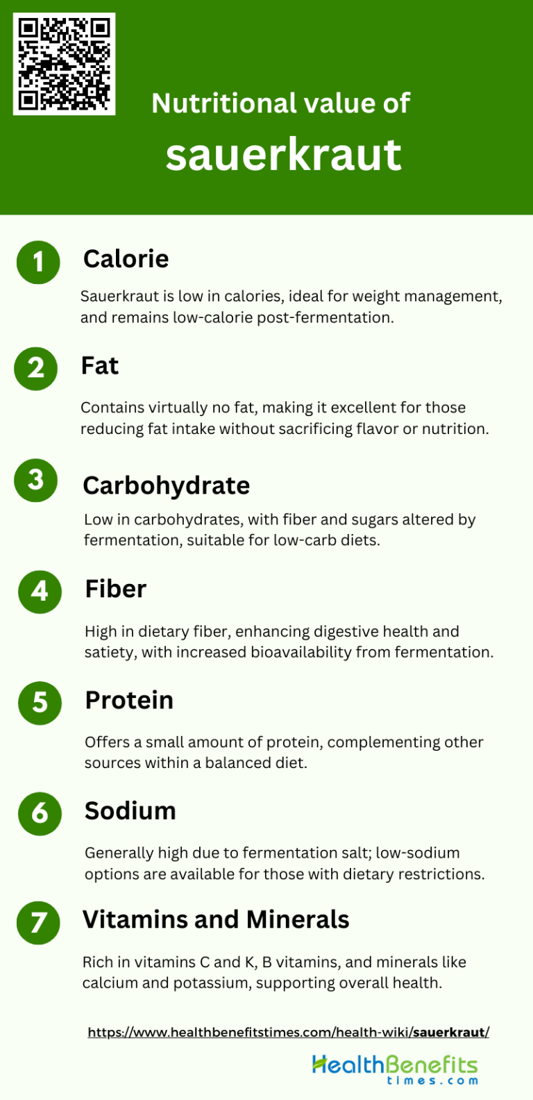 Nutritional value of Sauerkraut Health Benefits