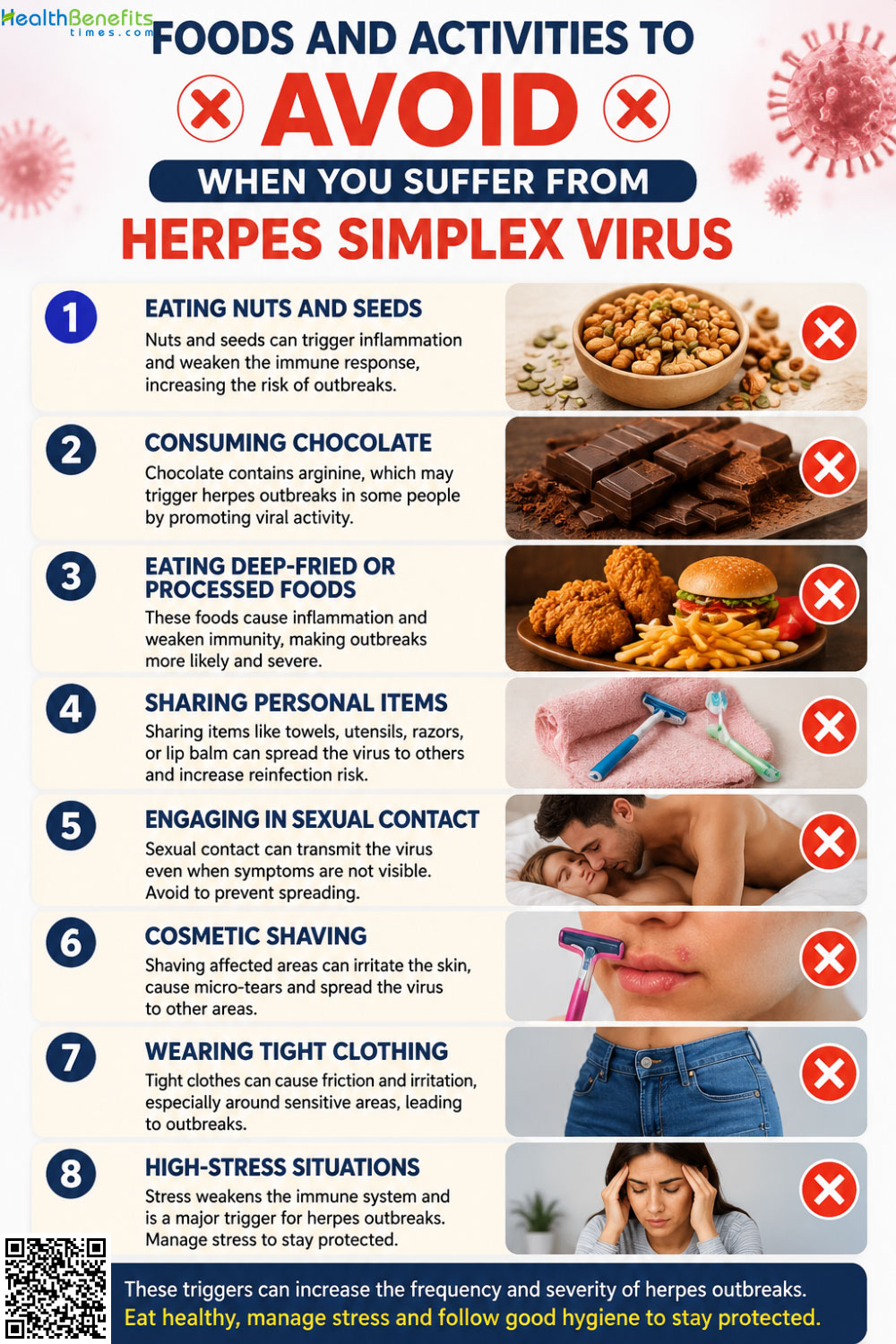 Foods and Activities to Avoid When You suffer from Herpes Simplex Virus