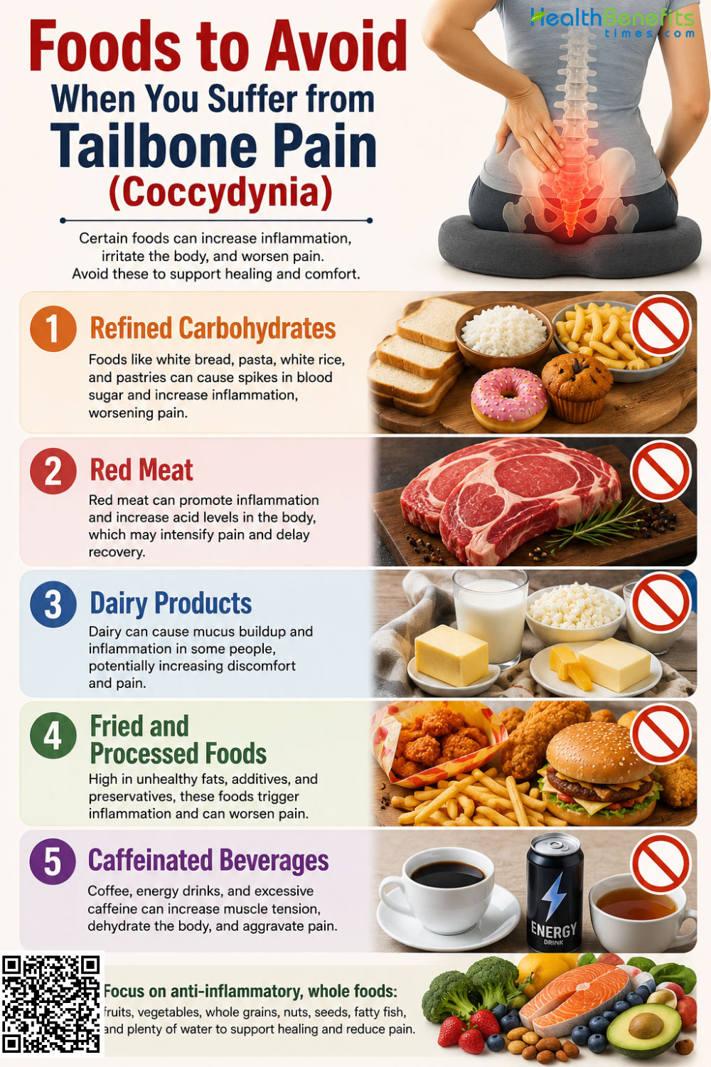 Foods to Avoid When You suffer from Tailbone Pain (Coccydynia)