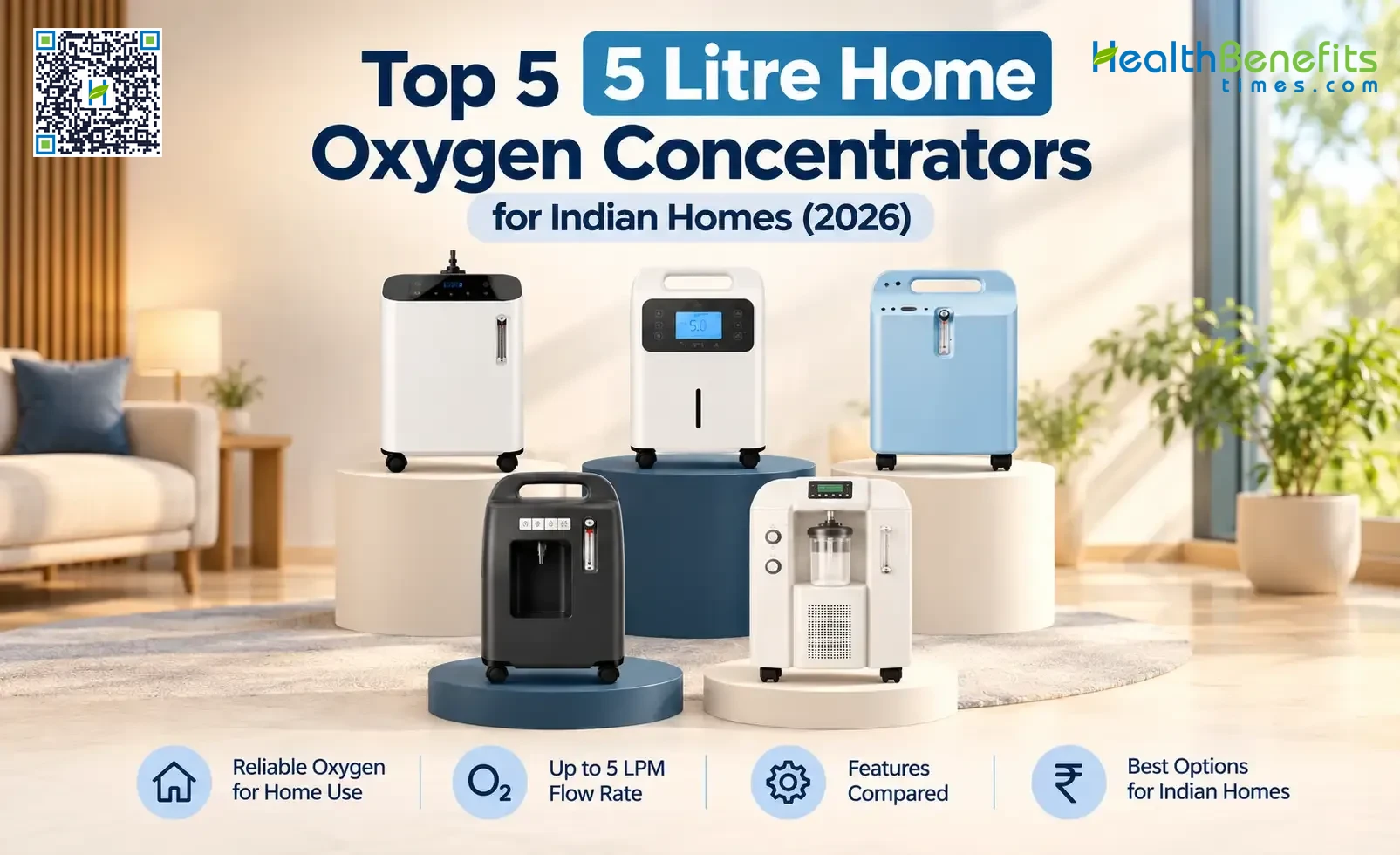 Five 5 LPM oxygen concentrators compared for home use