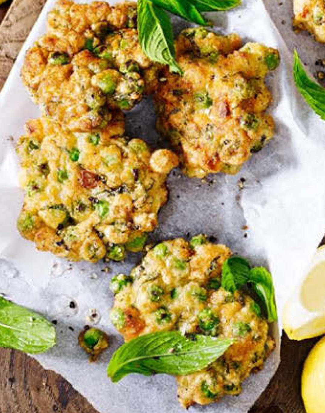 Haloumi, Pea and Mint Fritters with Tomato Salad Recipe Healthy Recipe