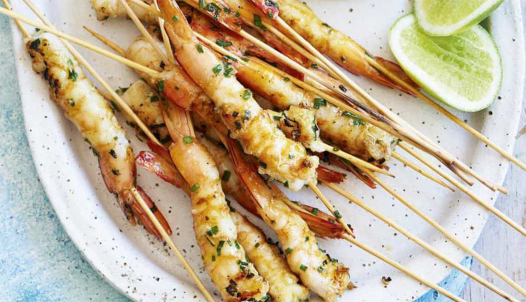 Prawn Skewers with Coconut Satay Dipping Sauce Healthy Recipe