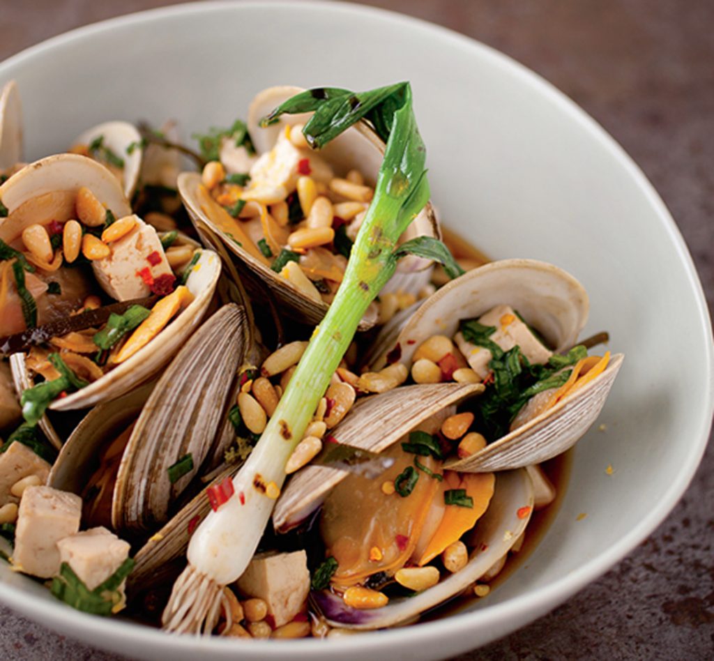 Clams Steamed in Sake with Soy and Pine Nuts Healthy Recipe