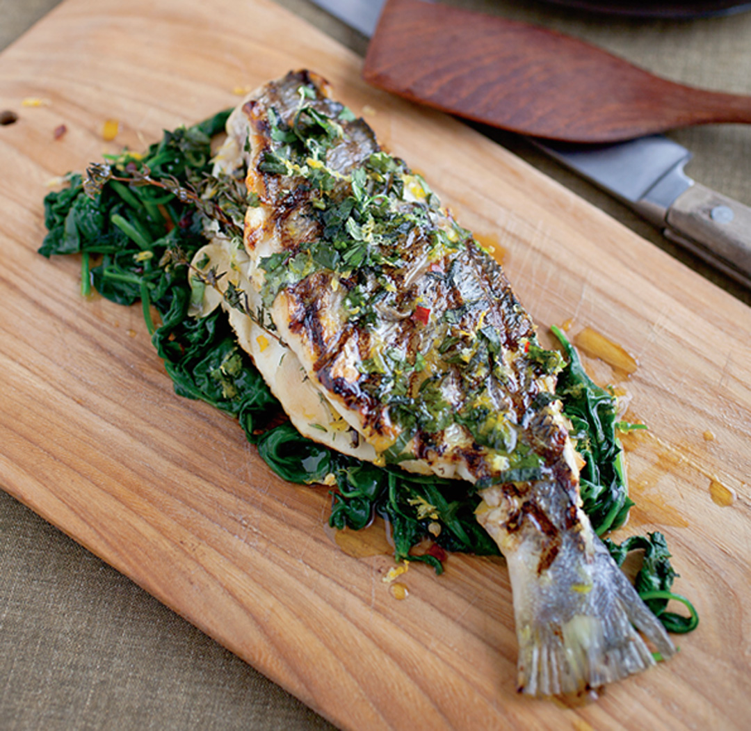 How to Make Grilled Sea Bream with Lemon Gremolata and Spinach