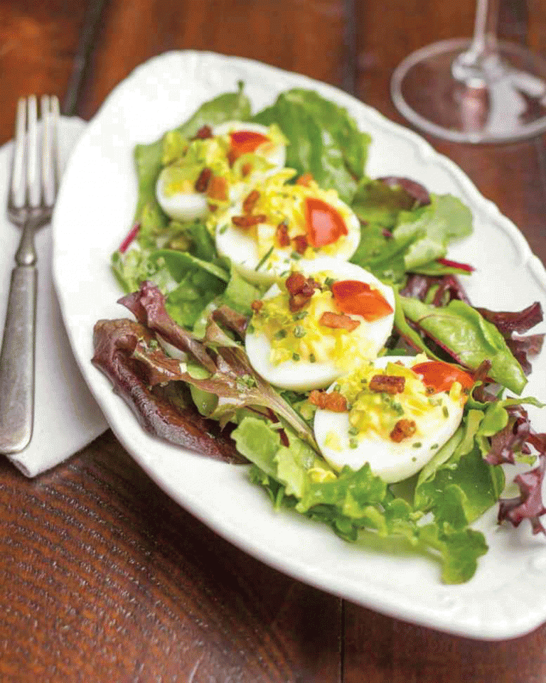 Mixed Green Salad with BLT Deviled Eggs and Bacon Vinaigrette Recipe
