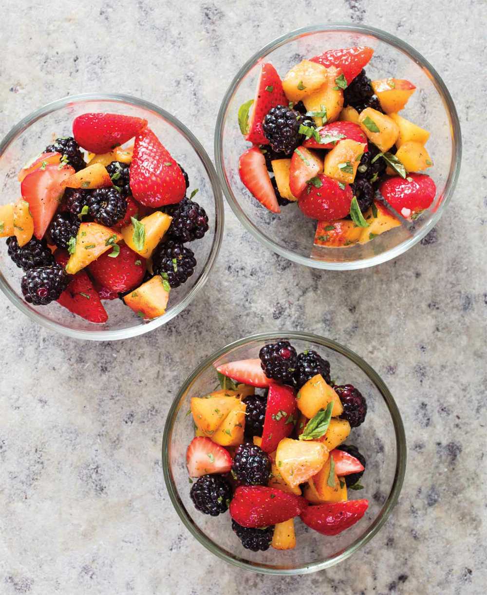 Peaches, blackberries, and strawberries with basil and pepper recipe