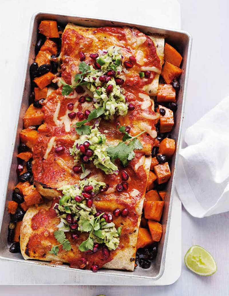 Sweet potato & black bean enchiladas with guacamole recipe - Healthy Recipe