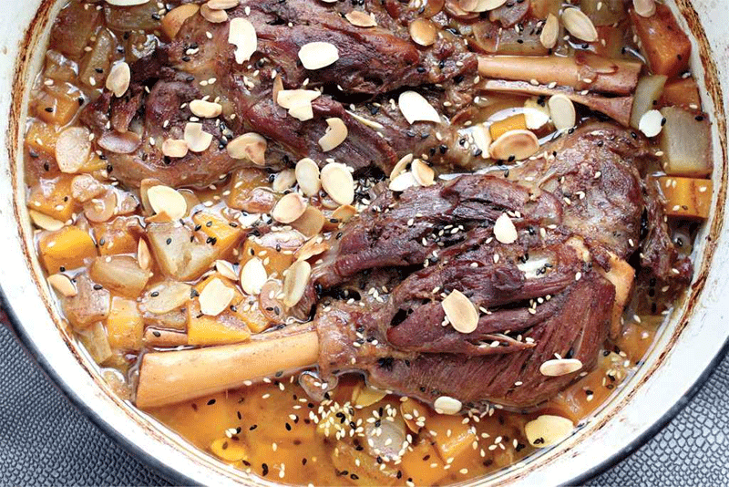 Honeybraised lamb shanks with butternut squash and apples recipe